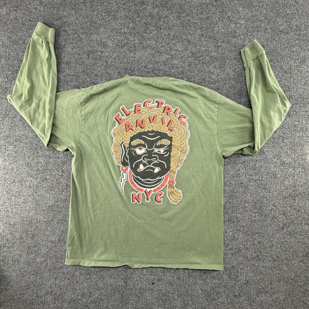 Electric Anvil NYC Shirt Mens Large Green Long Sleeve Logo Back Graphic Tee